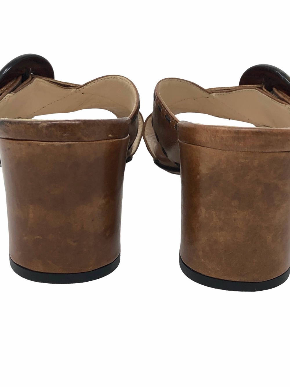 Prada Brown Leather Buckle Mule Heels Sandals Size 36 Italy - Picture 9 of 9